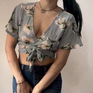 Light blue floral tie crop top